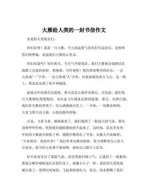 大雁给人类的一封书信作文
