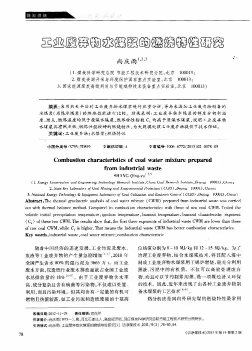 工业废弃物水煤浆的燃烧特性研究
