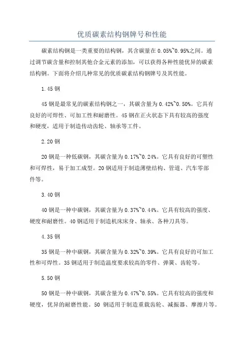 优质碳素结构钢牌号和性能