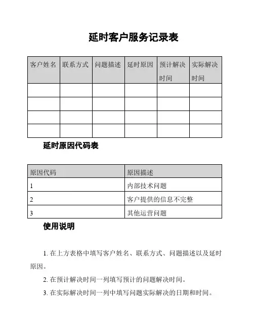 延时客户服务记录表