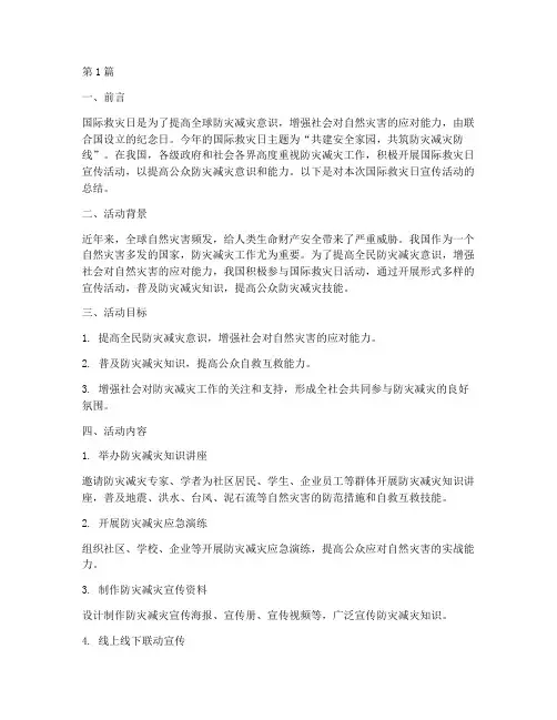 国际救灾日宣传活动总结(3篇)