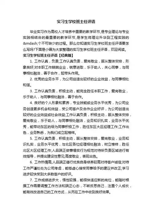 实习生学校班主任评语