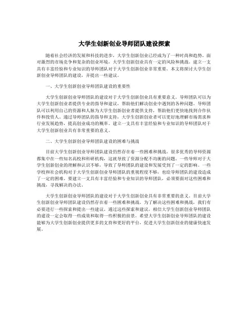 大学生创新创业导师团队建设探索