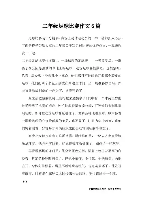 二年级足球比赛作文6篇_小学作文