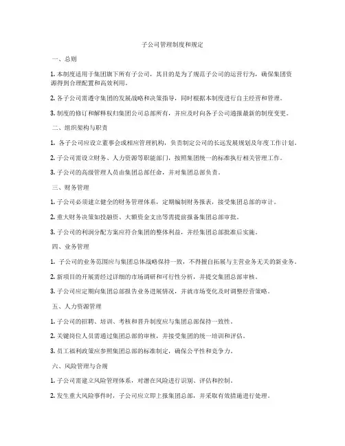 子公司管理制度和规定
