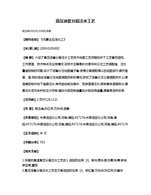 高压油套分层注水工艺