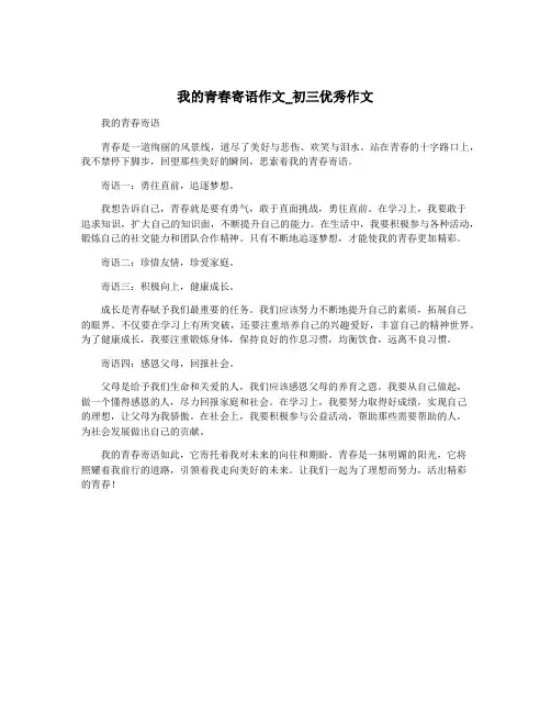 我的青春寄语作文_初三优秀作文