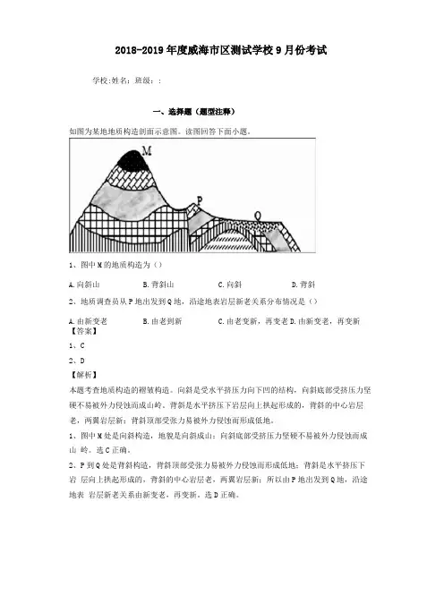 内力作用与地表形态习题含答案