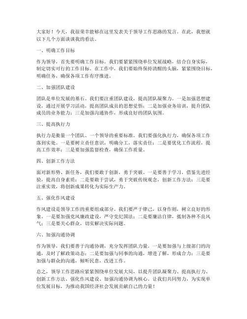 领导工作思路发言稿