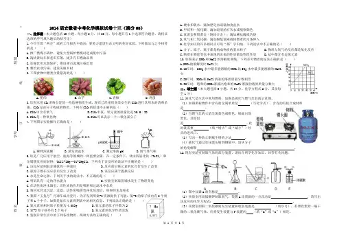 2014届安徽省中考化学模拟试卷十三(满分60)