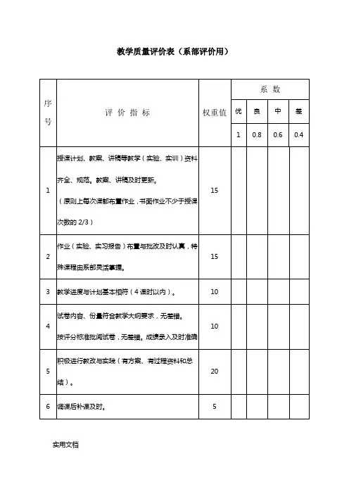 教学质量评价表