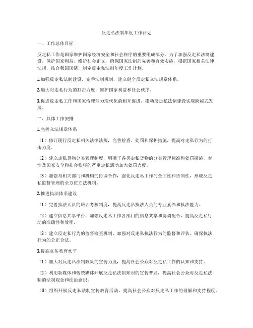 反走私法制年度工作计划