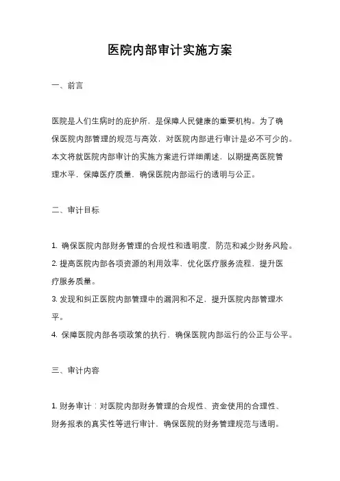 医院内部审计实施方案