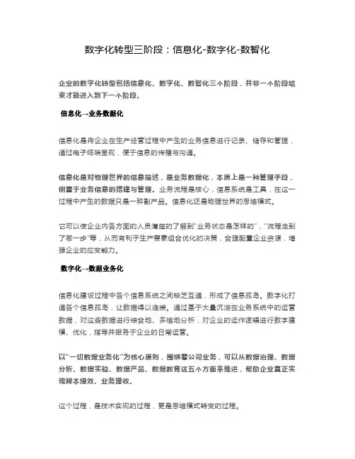 数字化转型三阶段：信息化-数字化-数智化