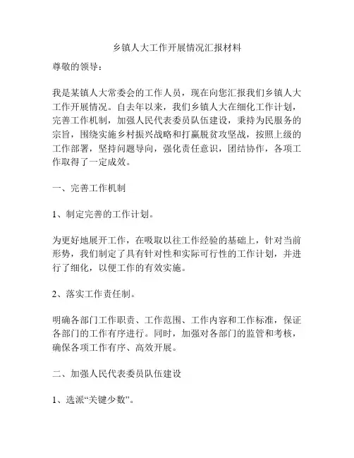 乡镇人大工作开展情况汇报材料