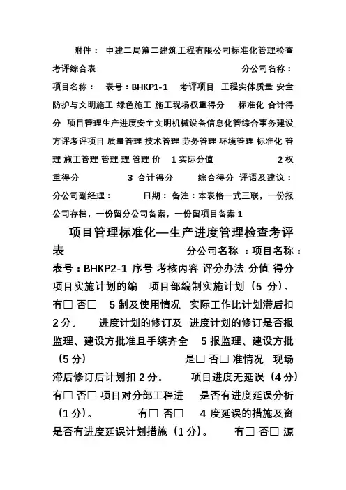 中建二局第二建筑工程有限公司工程系统标准化管理考核评价表