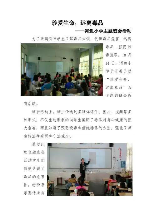 珍爱生命,远离毒品主题班会活动简报