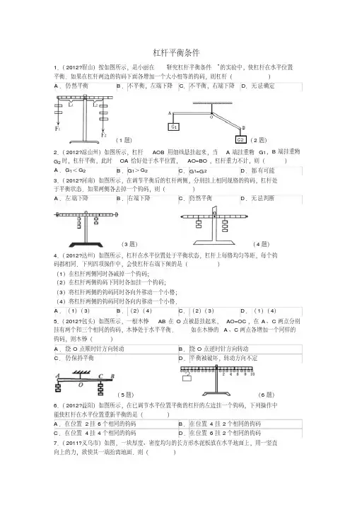 专题复习杠杆平衡条件实验题