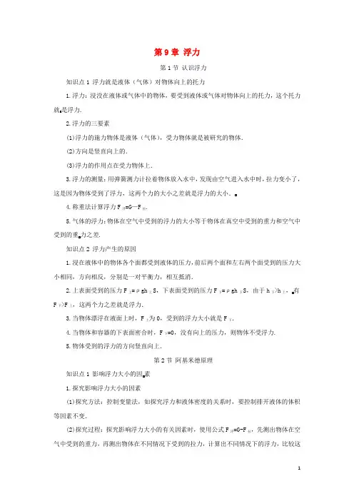 八年级物理全册第9章浮力知识要点梳理(新版)沪科版