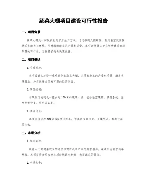 蔬菜大棚项目建设可行性报告