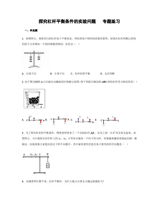人教版八年级物理下册 探究杠杆平衡条件的实验问题  专题练习(含答案)