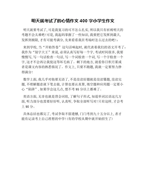 明天就考试了的心情作文400字小学生作文