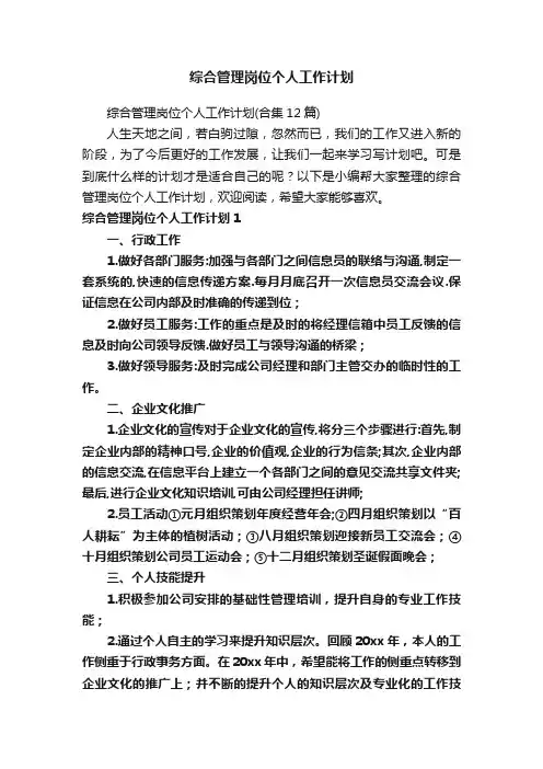 综合管理岗位个人工作计划