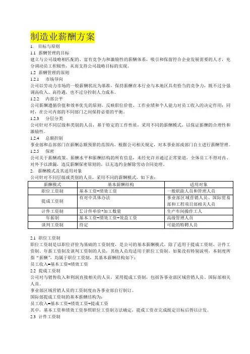 制造业薪酬方案