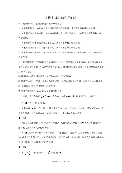 圆锥曲线范围问题含详解