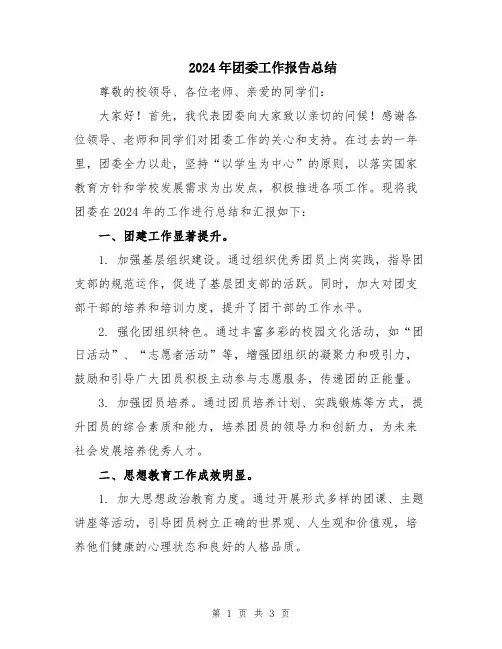 2024年团委工作报告总结
