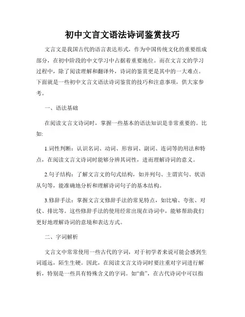 初中文言文语法诗词鉴赏技巧