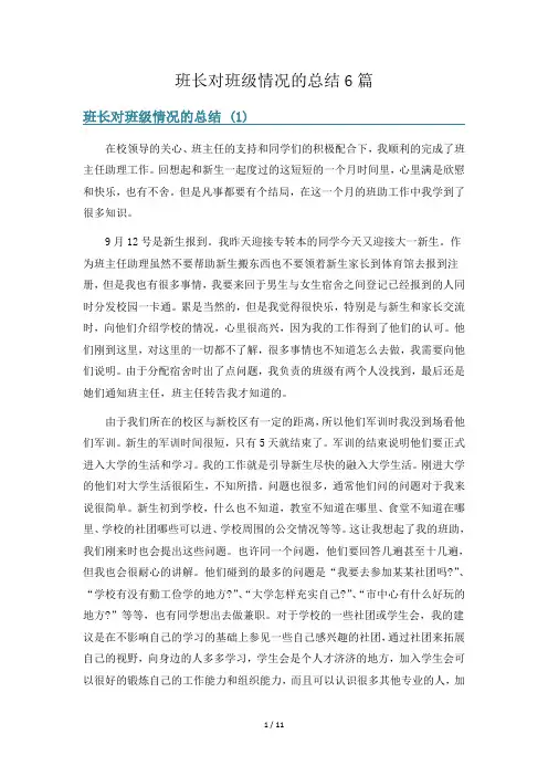 班长对班级情况的总结6篇