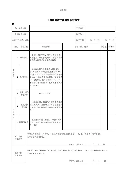土料压实施工质量验收评定表
