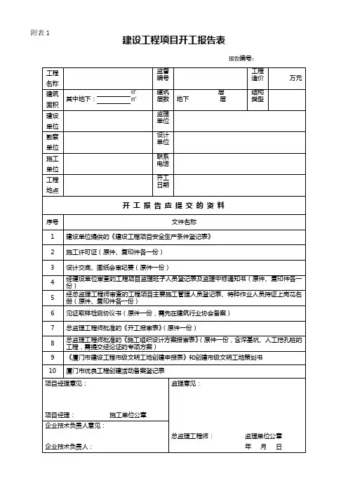 建设工程项目开工报告表
