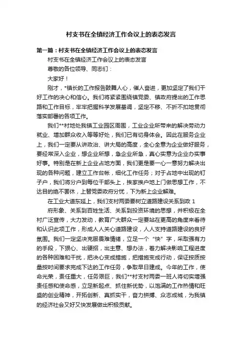 村支书在全镇经济工作会议上的表态发言