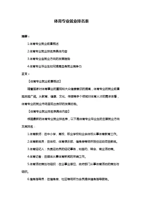 体育专业就业排名表