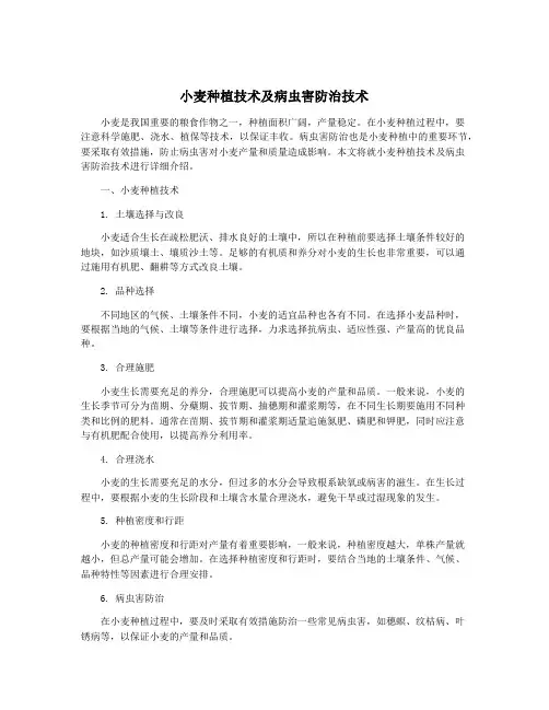 小麦种植技术及病虫害防治技术