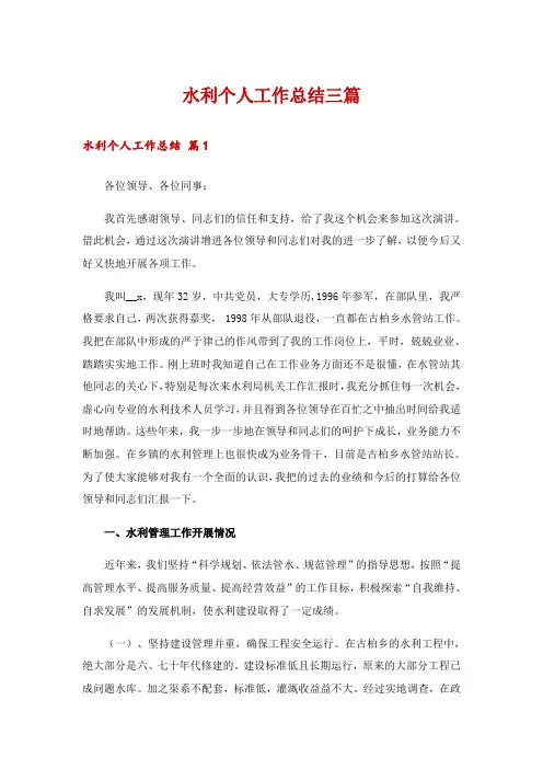 水利个人工作总结三篇