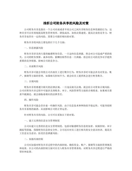 浅析公司财务共享的风险及对策