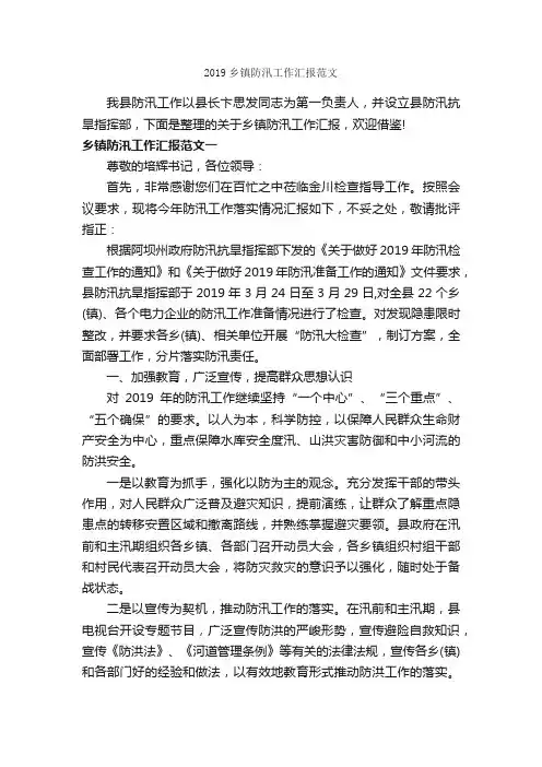 2019乡镇防汛工作汇报范文