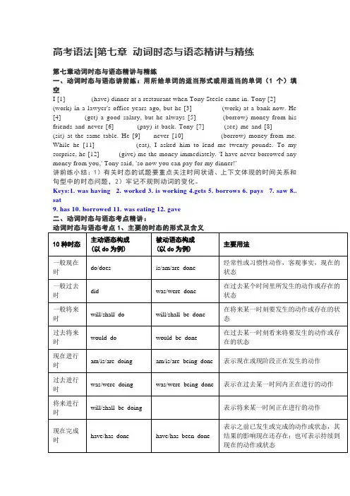 高考语法第七章 动词时态与语态精讲与精练