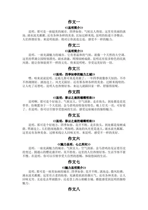 昆明的简介100字左右