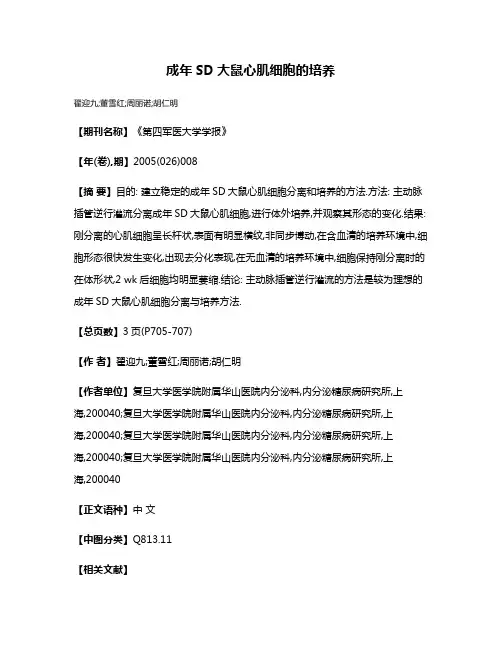 成年SD大鼠心肌细胞的培养