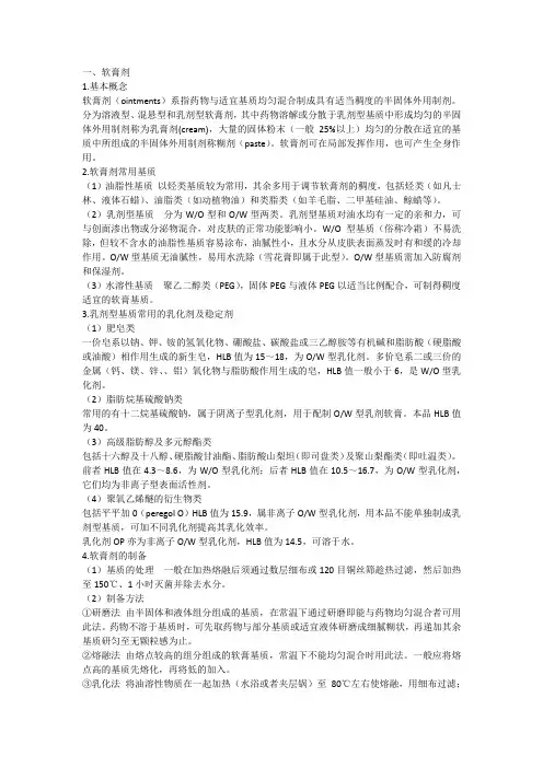 中药药剂学外用制剂复习