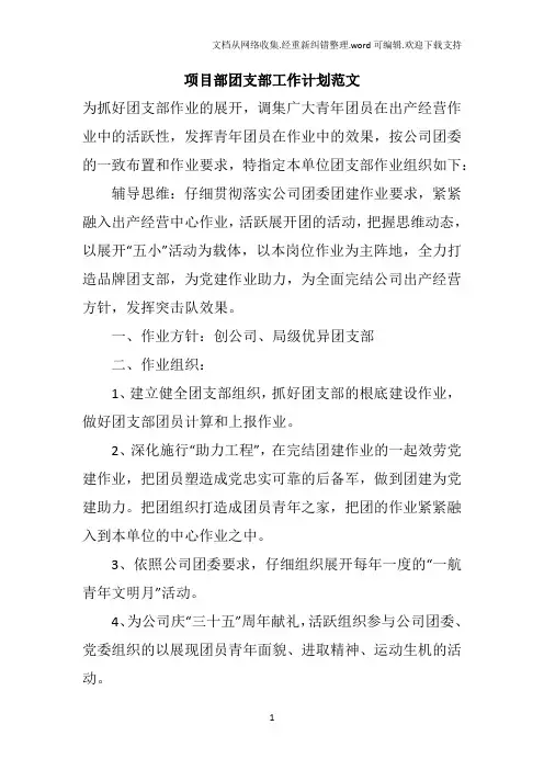 项目部团支部工作计划范文
