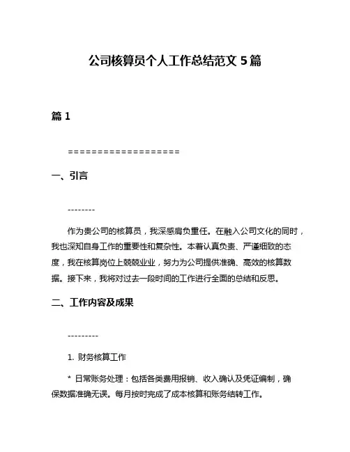 公司核算员个人工作总结范文5篇