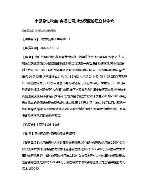 小鼠急性缺血-再灌注肾损伤模型的建立及体会