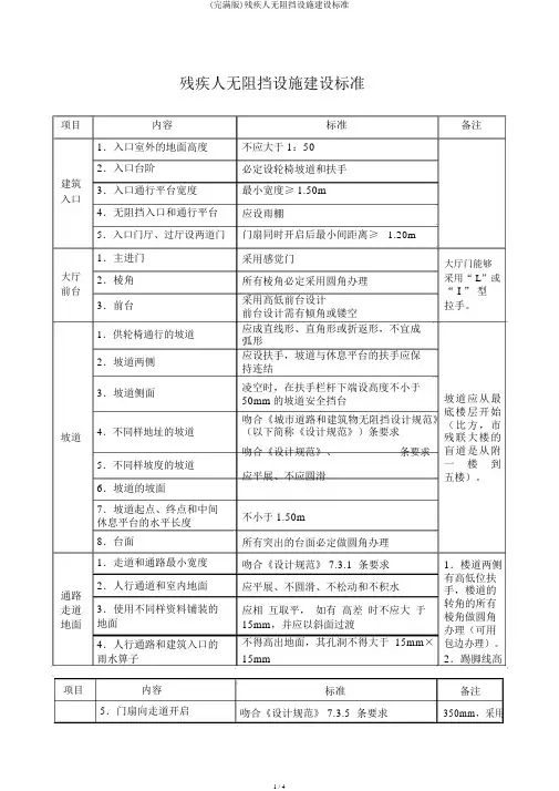 (完整版)残疾人无障碍设施建设标准