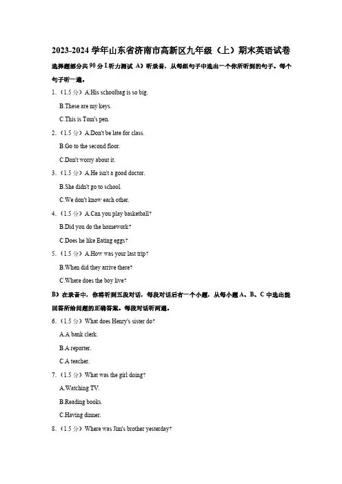 山东省济南市高新区2023-2024学年九年级上学期期末英语试卷(含解析)