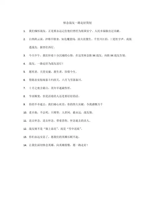 悼念战友一路走好简短